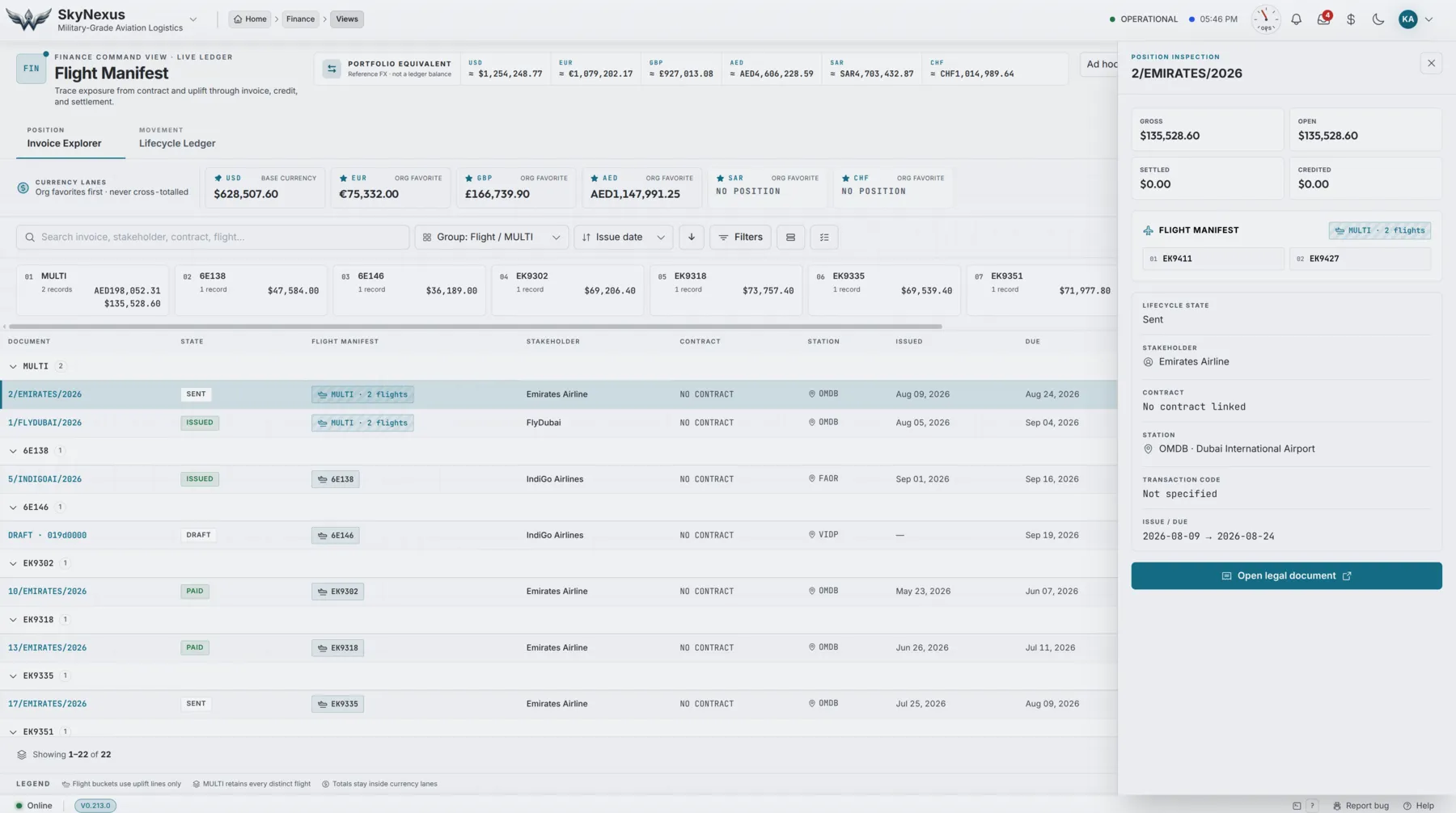 Flight Manifest invoice explorer in the light theme